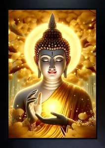 Estatua de <span class=keywords><strong>Buda</strong></span> Dorada, Pintura en Porcelana de Cristal, Obra de Arte Decorativa de Lujo, Adecuada para Sala de Estar - Product Image 6