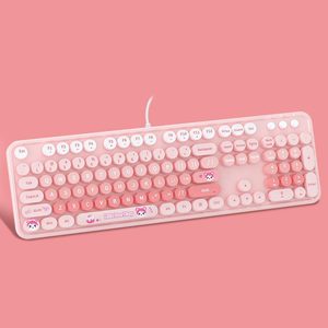 Cute Retro Round Key Wired Keyboard USB Mechanical Feel for Desktop Laptop <b>Office</b> for Men Women - Product Image 1