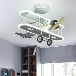 Modelo de avión Niños Dibujos animados LED luz de techo con ventilador Helicóptero Avión ventilador de techo con luz para el dormitorio de los niños