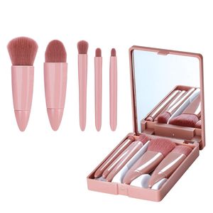 Ensemble de 5 pinceaux de maquillage professionnels portables de haute qualité pour le voyage, avec miroir, logo personnalisé, fibres artificielles, pour le visage, le correcteur et les fards à paupières - Product Image 1