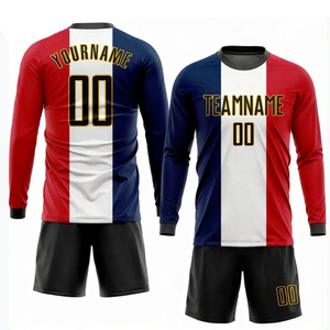 Maillot <span class=keywords><strong>de</strong></span> football <span class=keywords><strong>de</strong></span> l'équipe <span class=keywords><strong>de</strong></span> <span class=keywords><strong>France</strong></span> en gros, bleu, <span class=keywords><strong>blanc</strong></span>, rouge, manches longues, personnalisable avec logos <span class=keywords><strong>de</strong></span> sponsors, pour hommes - Product Image 2