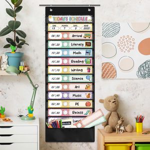 Daily Schedule Pocket Chart 31 Reusable Cards 14 Pockets Time Management Classroom <b>Decor</b> Back To School Vertical - Product Image 6