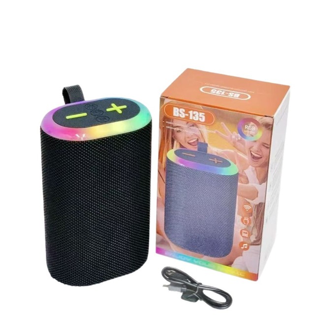 BS-135 Wireless 5.3 5W Mini Speaker Outdoor Portable RGB Sound System TWS Pairing FM Radio Card-Playing Subwoofer Two-way Audio
