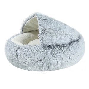 Cama con capucha redonda de felpa para mascotas, lavable, para cachorros, rosquilla, cueva, cama calmante para gatitos, animales pequeños, 15x8 pulgadas - Product Image 2