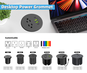 เต้ารับแบบฝังโต๊ะทรงกลม US Schuko ขนาด 80 มม. พร้อมพอร์ต USB-C PD 65W และพอร์ต USB-A 2 พอร์ต พร้อมฝาครอบกันฝุ่น สำหรับใช้ในบ้าน สำนักงาน ข้างเตียง โต๊ะทำงานแบบยืน OEM - Product Image 6
