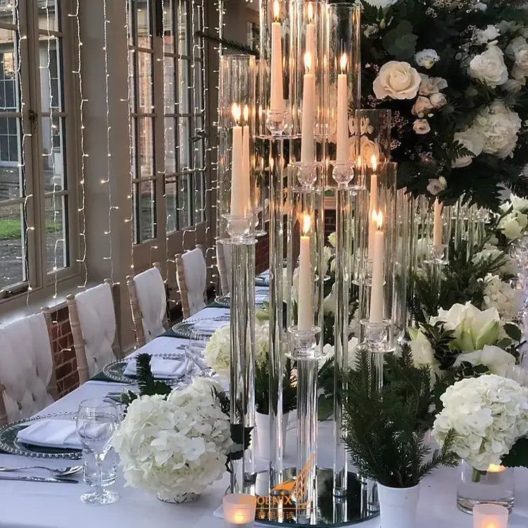 Europäischer Luxus Tischmontage Kandelaber Tischstücke Kristallkerzenhalter für Hochzeit Hotel Bankett Tisch Tischstück