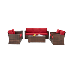 Ensemble de meubles de patio en rotin PE, canapé modulaire en rotin noir, 6 pièces, ensemble de sièges de conversation en rotin pour l'extérieur, canapé, fauteuil - Product Image 2
