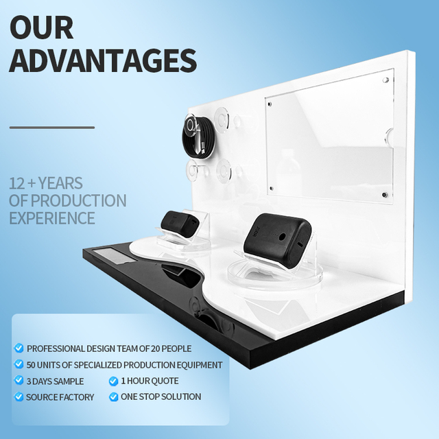 Customized Brand Specific Acrylic Modern Charging Power Bank Display Stand LED Light Detachable Circular Holder Storage Wire