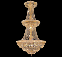 Lustre suspendu de luxe pour escalier, hauteur réglable, grand modèle en fer doré et cristal, idéal pour mariages, banquets, villas, salons et hôtels