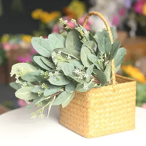 Neueste Faux Oval Eukalyptus blätter mit weißen Samen Stiele für Hochzeit Grün Dekoration