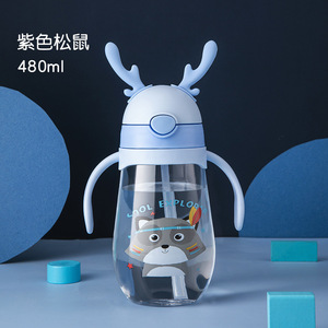 Plastic Children Straw Water Cup Christmas Elk Eco-Friendly 500-600ml Boiling Water Applicable Sports Outdoor Strap Water Bottle - Product Image 6