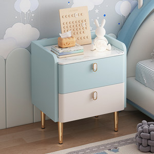 Comodino Contemporaneo in Legno per Bambini con Cassetti a Chiusura Morbida, Gambe in Metallo, Simpatico Comodino Contenitore per la <span class=keywords><strong>Cameretta</strong></span> dei Bambini - Product Image 1