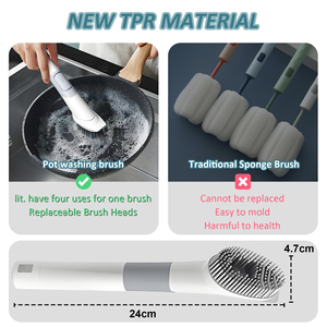 Thân Thiện Với Môi Nhà Bếp Làm Sạch Bàn Chải Bền Chất Liệu Nhựa Có Thể Thay Đổi Đầu Xà Phòng Lỏng Có Thể Ép Cho Chậu Món ăn Rửa - Product Image 6