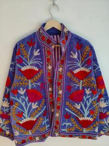 Classic Art Craft Indian Manufacture Boho <b>Velvet</b> Suzani Bomber <b>Jacket</b> Pockets Eco-Friendly Reversible for Winter Best Price - Product Image 4