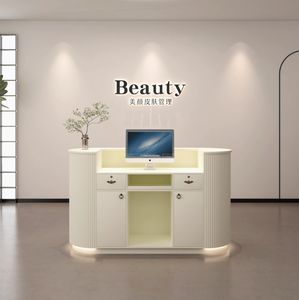 लक्जरी सफेद लकड़ी का स्पा रिसेप्शन डेस्क काउंटर आधुनिक छोटे सौंदर्य दुकान होटल के सामने डेस्क - Product Image 4