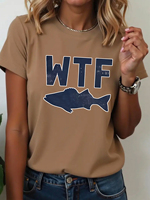 Camiseta de Punto con Logo de Pescadores, Diseño Divertido con el Acrónimo de Pesca 'WTF Wheres Fish', Mezcla de Poliéster/Algodón, Cuello Redondo, Manga Corta, Gris Oscuro, Talla XL