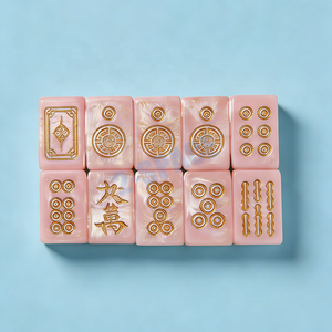 مجموعة ماهجونغ أمريكية فاخرة مخصصة مرسومة يدويًا بحبر ذهبي وقطع لؤلؤية بيضاء من الراتنج - Product Image 5