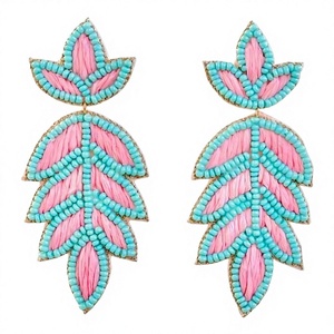 Boucles d'oreilles pendantes bohèmes de qualité supérieure, design feuille, perles multicolores rose turquoise, bijoux de fête et de mariage pour femme - Product Image 1