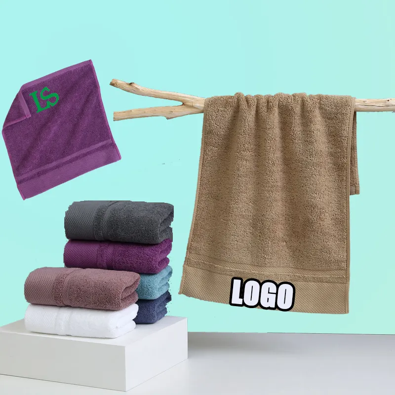 Promotional Custom LOGO Solid Color Towels 5 Star Hotel Simple Design White Purple 100% Cotton Face Hand Bath Towel