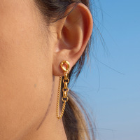 Boucles d'oreilles bicolores plaquées or 18 carats PVD, en acier inoxydable 316L, avec chaîne torsadée et maillons pendantes, pour femmes