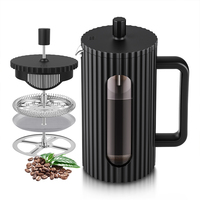 Cafetière à piston minimaliste noir mat, design côtelé, presse française professionnelle, cafetière à expresso, théière visible pour café, idéal comme cadeau
