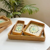 Ensemble de 3 plateaux décoratifs multifonctionnels en nacre et rotin, plateau de service, organisateur de tiroir pour le salon