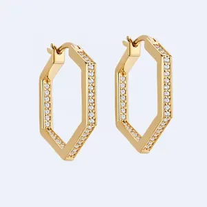 LOZRUNVE 2023 패션 섬세한 다이아몬드 육각 후프 귀걸이