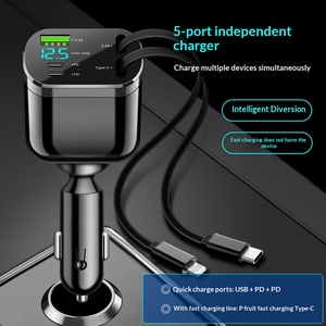 <span class=keywords><strong>Cargador</strong></span> de Coche con Puertos USB-A/Tipo-C, Encendedor de Cigarrillos Telescópico Plegable, Carga Rápida, Pantalla Digital y Cable Plegable - Product Image 2