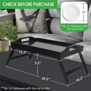 2 Pack Bamboo Foldable Breakfast <strong>Table</strong> <strong>Bed</strong> <strong>Tray</strong> <strong>Table</strong> with Legs Serving <strong>Tray</strong> with Handles - Product Image 3