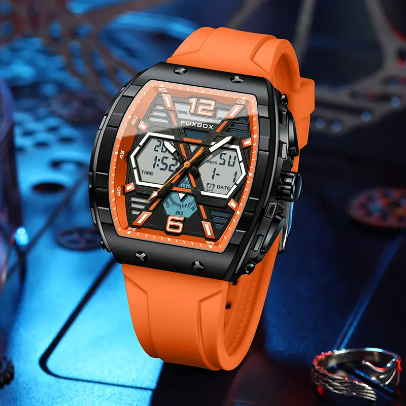 Luxuriöses Edelstahl-Taschenetui Skelett-Kalender leuchtender mechanischer Digital-Herren-Armbanduhr