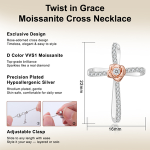 Collier religieux chrétien de Pâques en <span class=keywords><strong>argent</strong></span> 925 avec pendentif fleur rose et croix de luxe en moissanite VVS certifiée GRA pour femme - Product Image 2