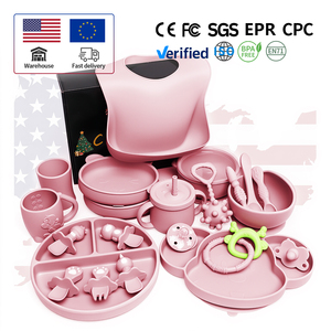 Ensemble d'alimentation pour bébé en <span class=keywords><strong>verre</strong></span> et bois sans BPA pour le sevrage - Bavoir Assiette divisée Cuillère Fourchette Tasse à bec Vaisselle pour enfants - Product Image 1