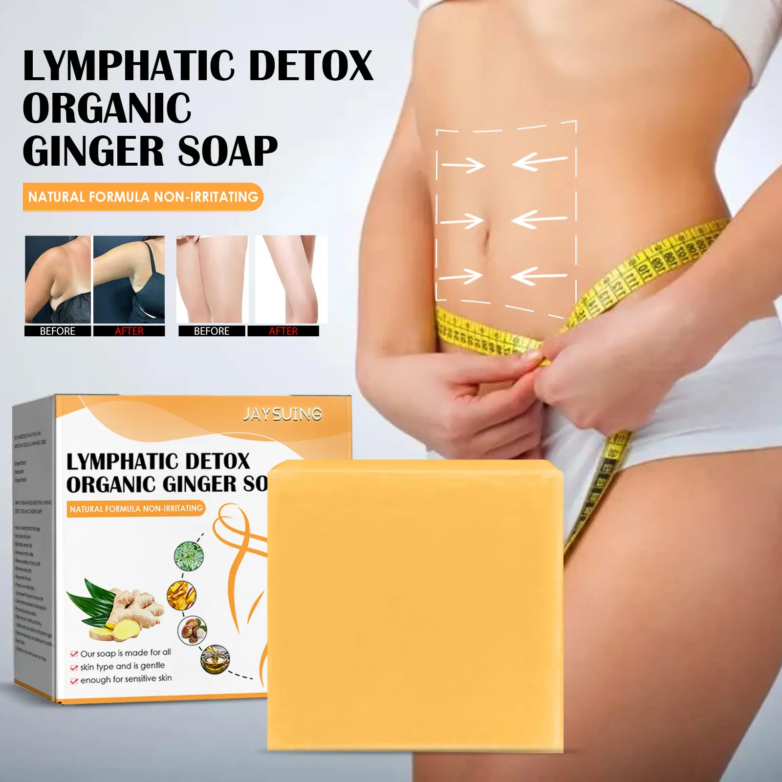 Natural Organic 100g Ginger Lymphatic Drainage Detox Weight Loss Body Slimming Bar Ginger Soap