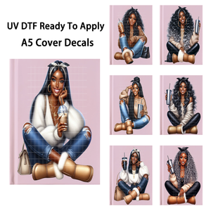 Vinilos Decorativos para Cuadernos con Diseño <span class=keywords><strong>de</strong></span> Chica Negra 'Coffee <span class=keywords><strong>Black</strong></span> Girl Love Yourself', Resistentes al Agua, Listos para Aplicar, para Cubiertas <span class=keywords><strong>de</strong></span> Diarios A5 - Product Image 1