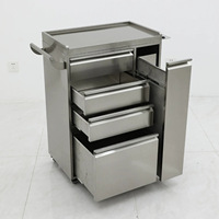 Chariot mobile en acier inoxydable brossé à 4 tiroirs, armoire verticale avec passants pour outils, pour usage esthétique, tatouage et médical