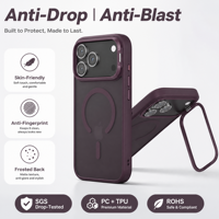 Étui magnétique pour téléphone avec support d'objectif pour iPhone 18 17 Pro Max, cadre en alliage d'aluminium, PC givré, TPU antichoc, vente en gros OEM