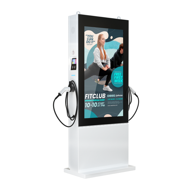 Floor-Mounted Charging Post Electric Vehicles Charging Station with Ads Digital Signage Screen for Hotels Parking Lot