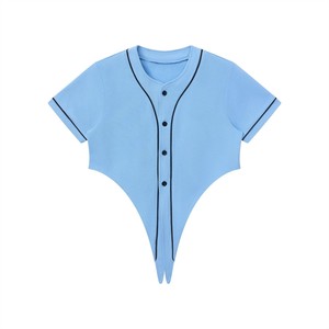 Vintage Y2K Cropped <b>Baseball</b> Jersey Top for Women Tie Front Button Down Streetwear Game Day Outfit - Product Image 1