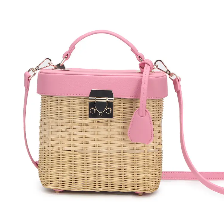 Polyester Bolso Tejido Weaving Bags Women Gold Plated Hardware For Handbags Rattan