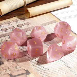 Conjunto de Dados de Pedra Preciosa Olho de Gato Rosa 7PCS - Feito à Mão, Gravado, Multifacetado, para Jogos de Tabuleiro D&D - Product Image 2