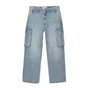 Gingtto kundenspezifisch High Street-Design Denim-Hosen Herren lockere Baggy-Cargo-Jeans