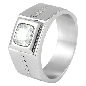 yunnique <b>Titanium</b> Steel <b>Ring</b> Geometric White Gemstone Bezel Setting Women's Fashion Jewelry Gift Silver - Product Image 5