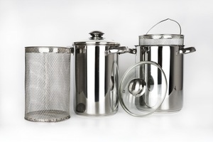 Pot de cuisson péruvien en acier inoxydable, avec panier en maille - Product Image 5
