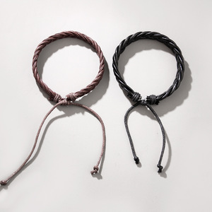 Handmade Braided Three Strand <b>Leather</b> <b>Bracelet</b> Black And Brown Unisex Fashion Jewelry - Product Image 4