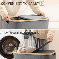 Panier à linge sale pliable JQ 140L en bambou avec sac amovible et couvercle Waschekorb