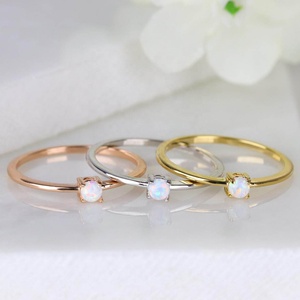 Placcatura in oro rosa 1mm di Spessore In Argento Solitarie Opale Impilabile Anello - Product Image 4