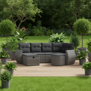 Ensemble de canapés de jardin en rotin gris avec coussins en mousse haute densité, mobilier d'extérieur au design contemporain, résistant à l'eau et aux UV - Product Image 2