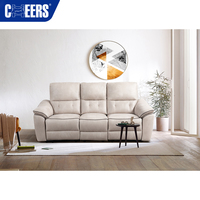 MANWAH CHEERS Sofá Reclinable Eléctrico Modular Moderno de 3 Plazas en Tela Beige con Mesa Auxiliar para Villa y Taller