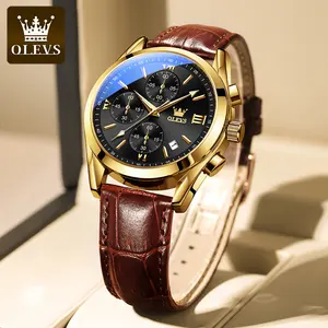 OLEVS 2872 Custom Oem Logo Moon Phase Waterproof Calendar Genuine Leather Relojes Watches Men Wrist Luxury Quartz Watches