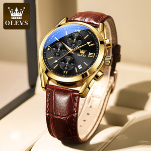 OLEVS-Reloj de pulsera de cuarzo para hombre, de lujo, de cuero genuino, impermeable, con logo oem, fase lunar, 2872 - Product Image 1